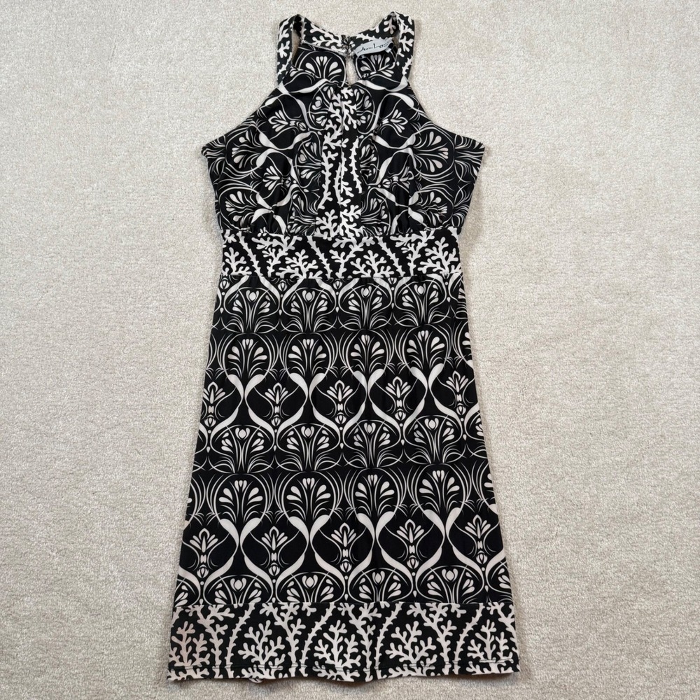 Ava Lynn Halter Dress Black White Sleeveless Party Cocktail Dress - Picture 3 of 8